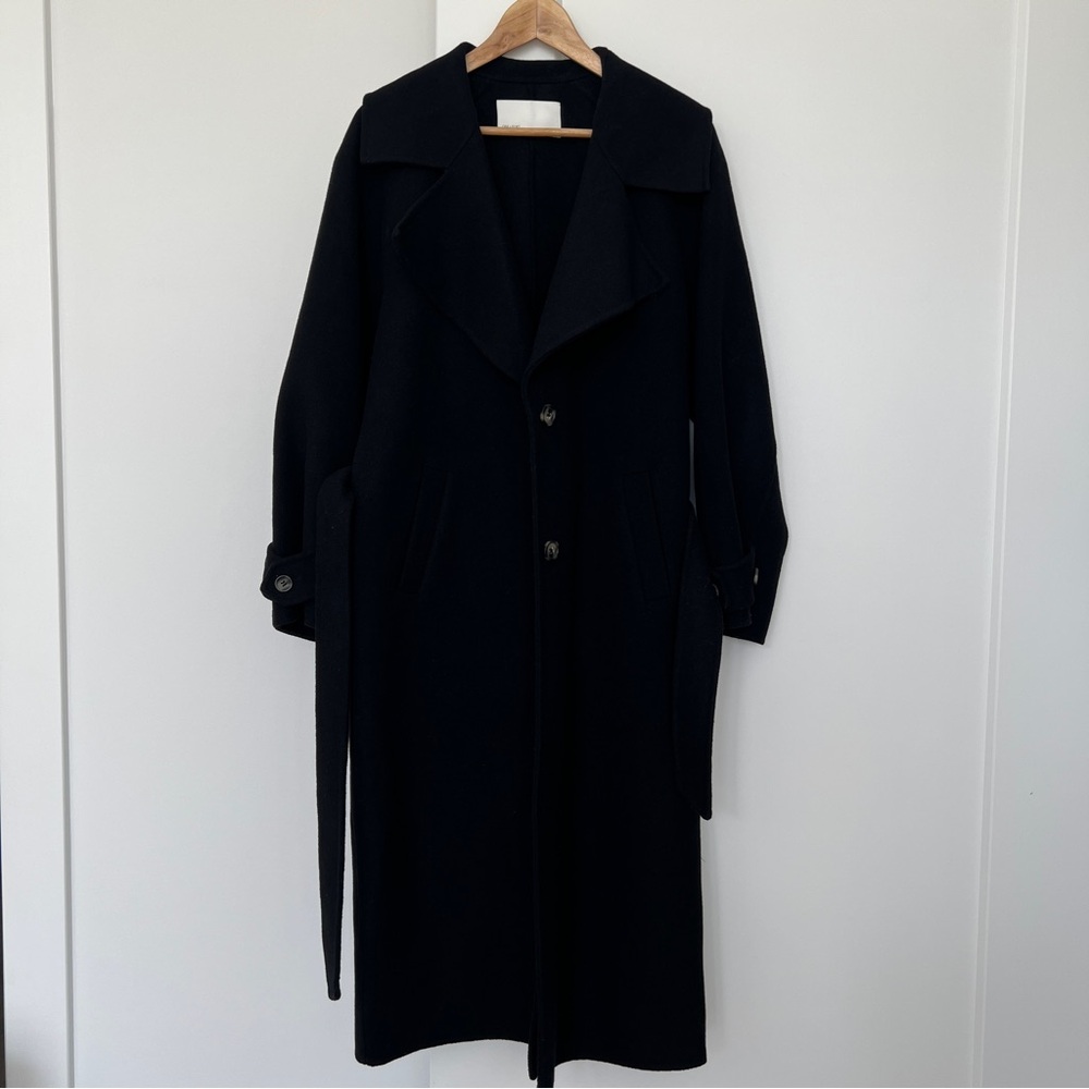 Oak + Fort Viral Classic Oversized Belted Wool Blend Coat Black in Size Small